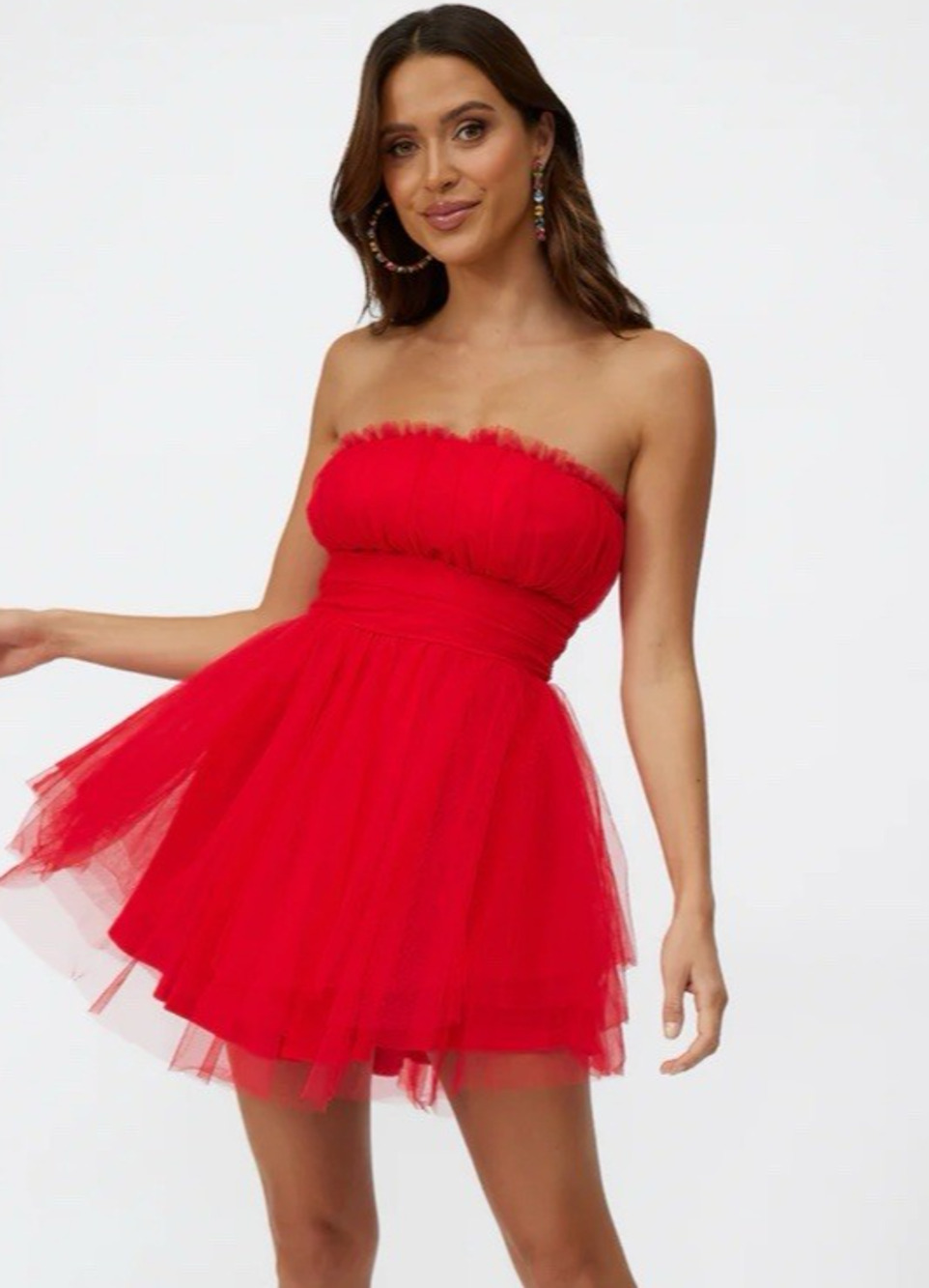 HELLO MOLLY Hollywood Lights Tulle Mini Dress Red Strapless Cocktail Party 6 M